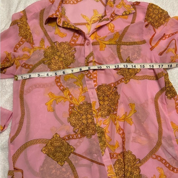 Print Sheer Button-Up Blouse (Size S) - Picture 5 of 6